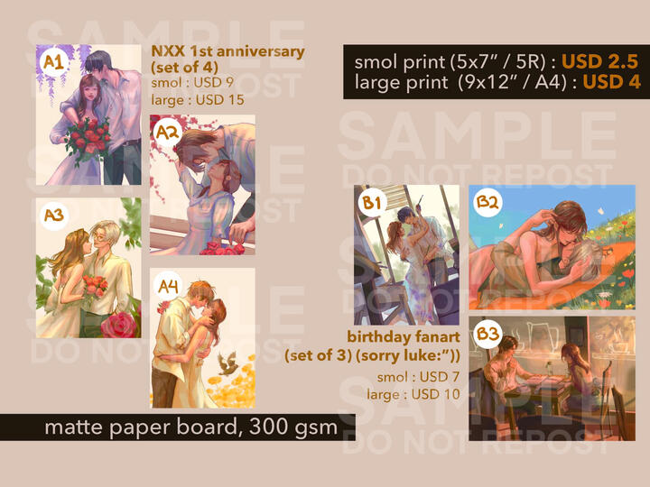 A1 - 1st anni Marius | A2 - 1st anni Artem | A3 - 1st anni Vyn | A4 - 1st anni Luke // B1 - Marius bday | B2 - vyn bday | B3 - Artem bday