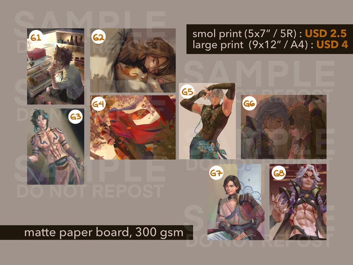 G1 - gorou fridge | G2 - albedo cat | G3 - sukuna xiao | G4 - Tomozuha | G5 - al haitham | G6 - Thomato | G7 - teppei | G8 - itto