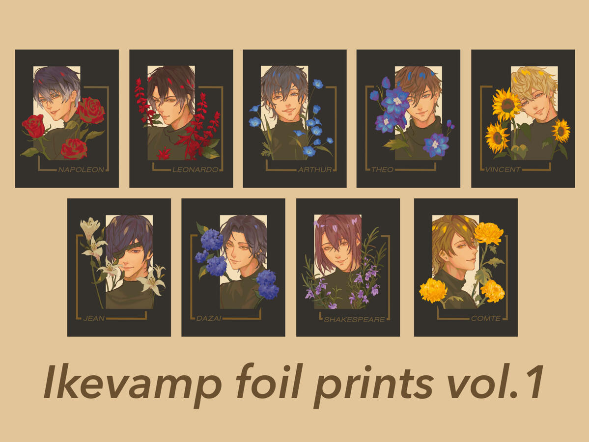 Napoleon, Leonardo, Arthur, Theo, Vincent, Jean, Dazai, Shakespeare, Le Comte || gold foil print